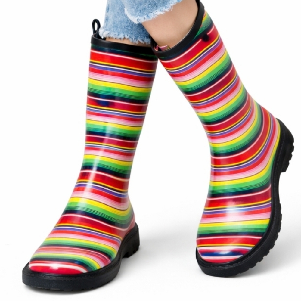 ⭐️ Host Pick ⭐️ Blazin Roxx | Alicia Stripe Square Toe Tall Rain Boots NWT